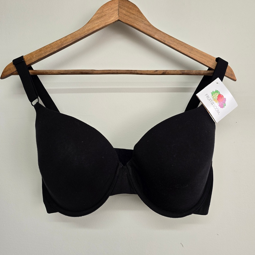 Fruit of the Loom Underwire Bra Womens 38DD Black Padded Cotton Comfort Basic